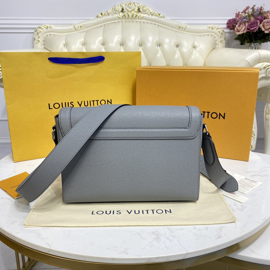 LV New Flap Messenger Bag Taiga Grey For Men, Bags, Shoulder And Crossbody Bags 11.1in/28.3cm LV