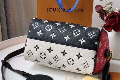 LV Speedy Bandoulière 20 Monogram Empreinte Black/White/Pink For Women, WoHandbags 8.1in/21cm LV M46088