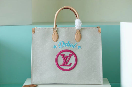 LV Onthego GM Monogram Giant And Raffia White/ Pink For Women,  Shoulder And Crossbody Bags 41cm/16.1in LV