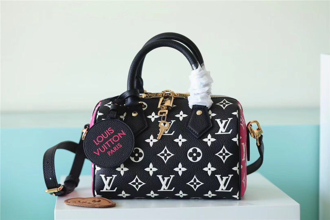 LV Speedy Bandouliere 20 Monogram Empreinte Black / White / Pink For Women,  Shoulder And Crossbody Bags 20.5cm/8.1in LV M46088