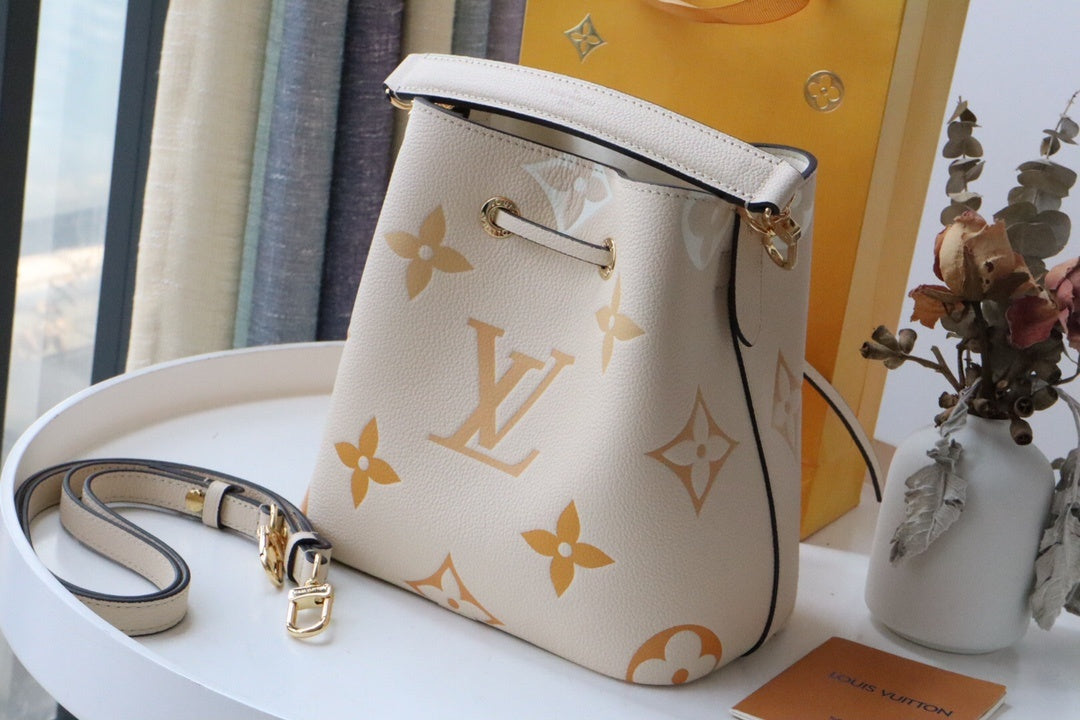 LV NeoNoe BB Bucket Bag Monogram Empreinte Cream/Saffron For Women, Women’s Bags, Shoulder Bags 7.9in/20cm LV M45716