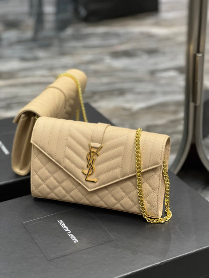 YSSL Envelope Small Chain Bag Beige For Women, Women&#8217;s Bags 8.6in/22cm YSL