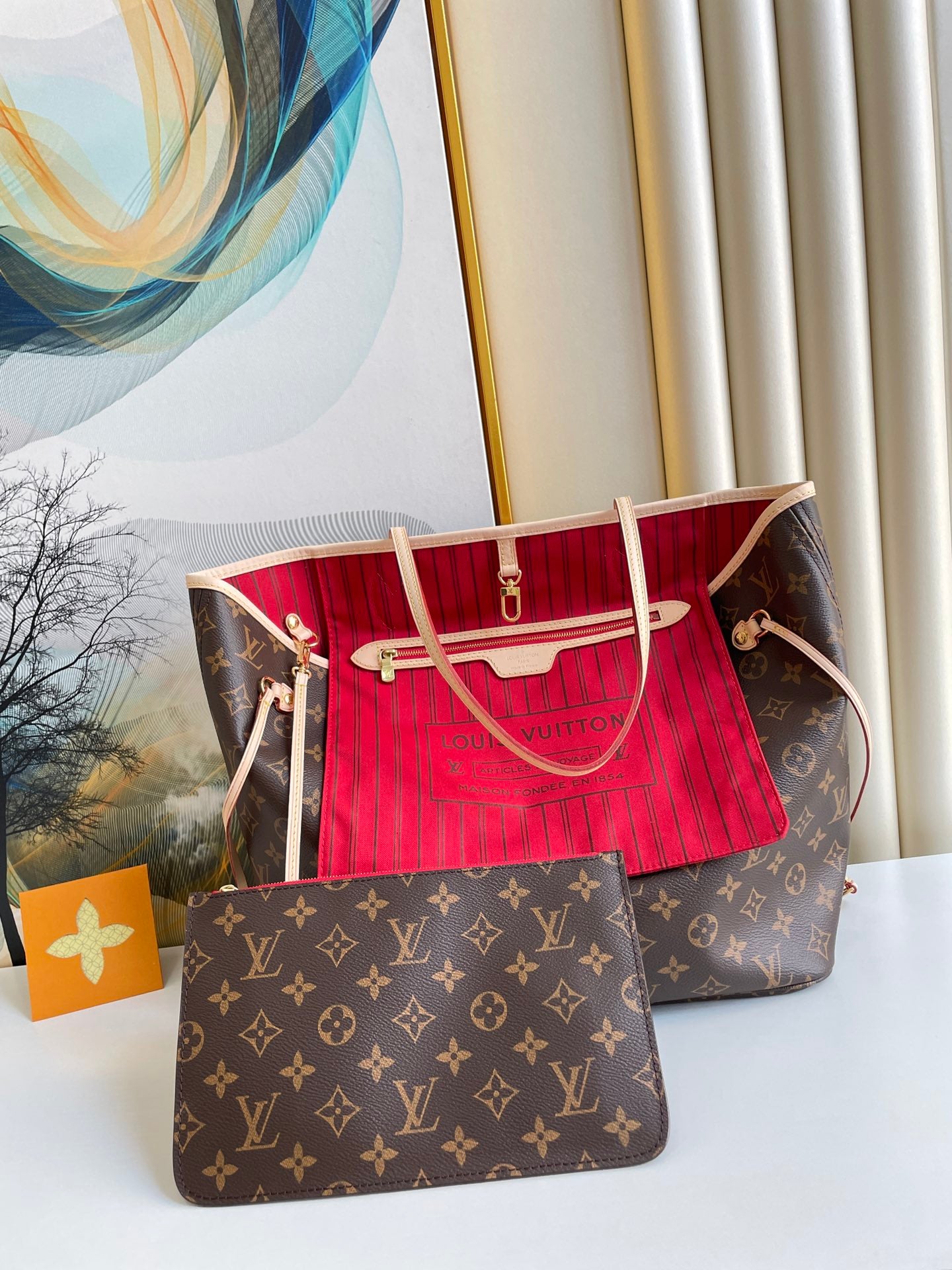 LV Neverfull MM Monogram Canvas Red For Women,  Shoulder Bags 12.6in/31cm LV M41178