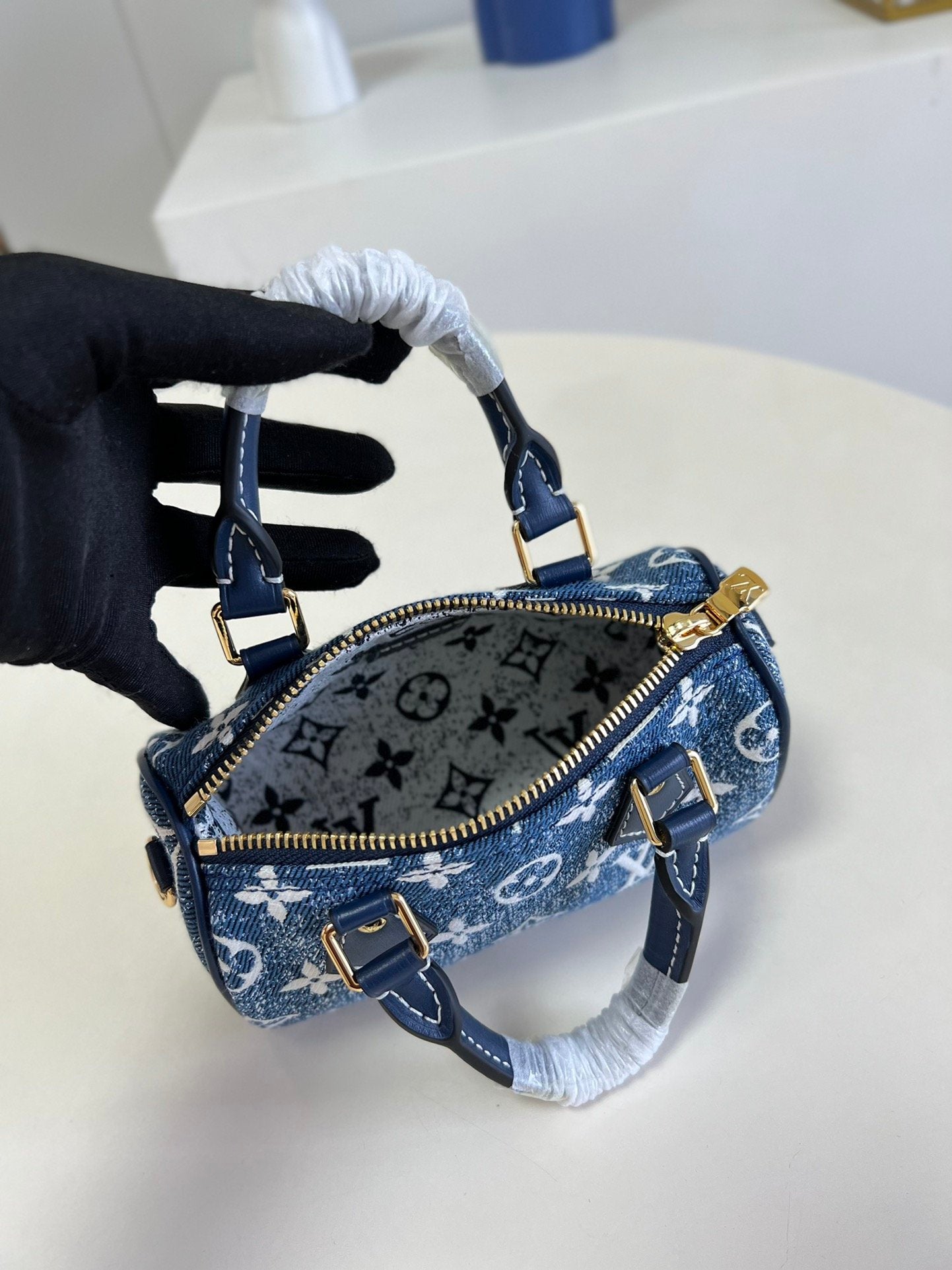 LV Nano Speedy Monogram Jacquard Denim Blue For Women, WoBags 6.3in/16cm LV M81168