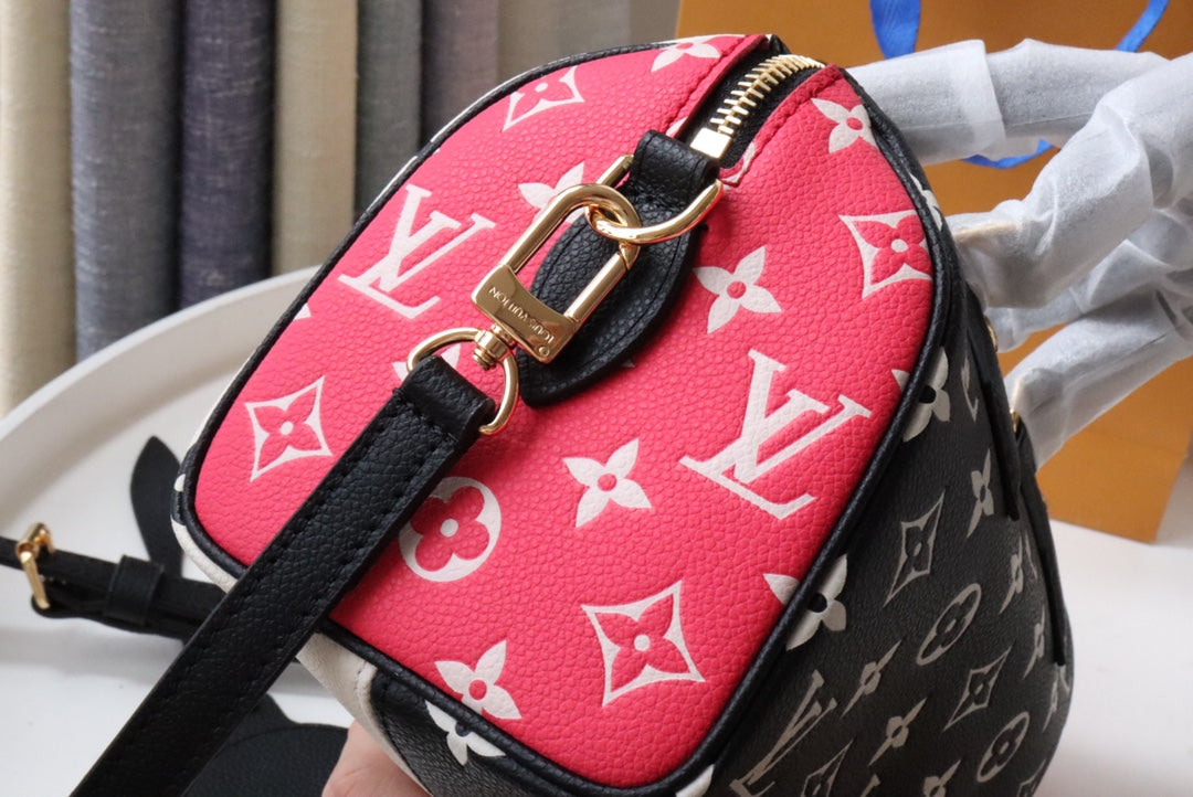 LV Speedy Bandoulière 20 Monogram Empreinte Black/White/Pink For Women, WoHandbags 8.1in/21cm LV M46088