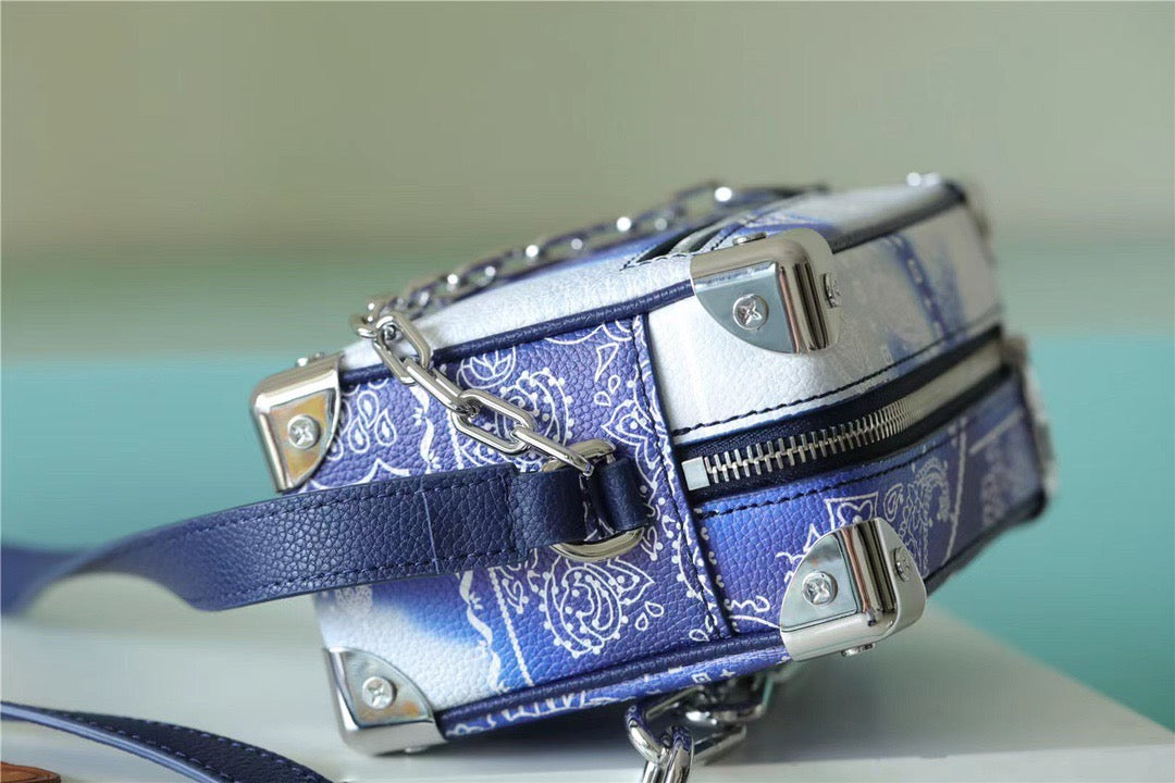 LV Mini Soft Trunk Monogram Bandana Blue For Men, Bags, Shoulder And Crossbody Bags 7.3in/18.5cm LV M20557