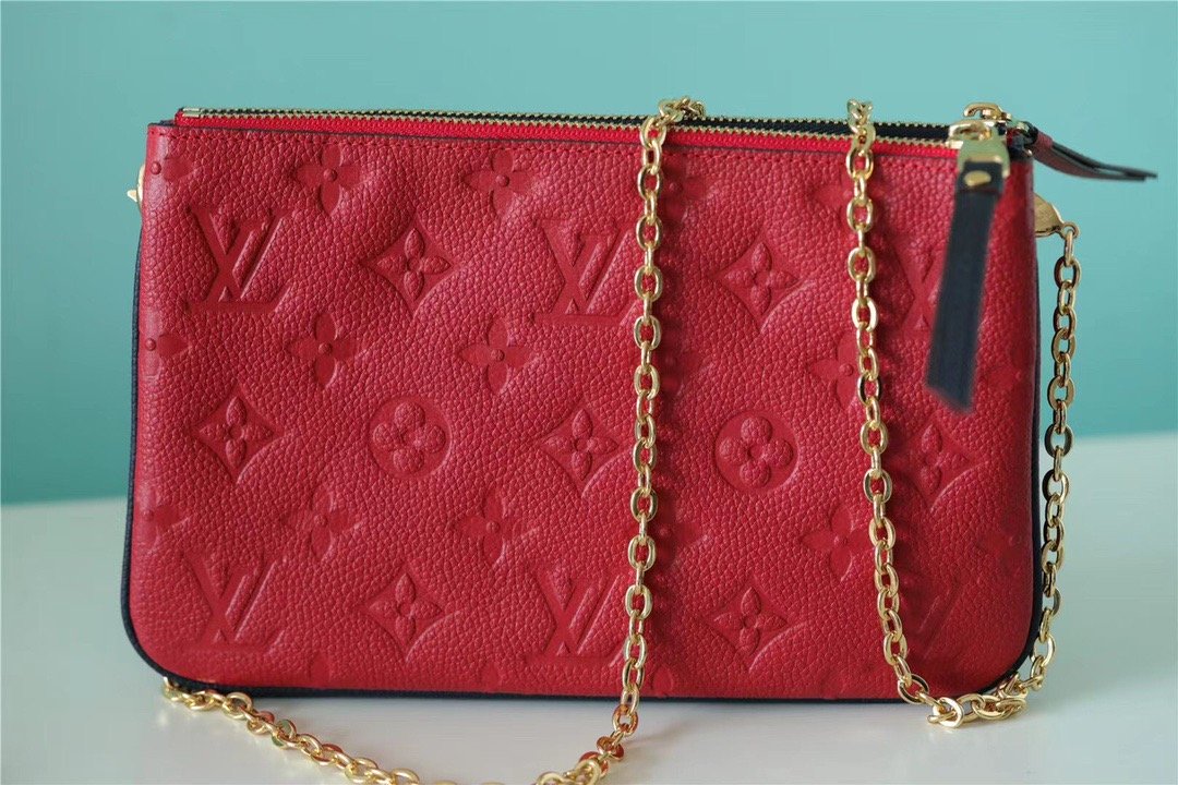 LV Double Zip Pochette Monogram Empreinte Black/Red For Women,  Shoulder and Crossbody Bags 7.9in/20cm LV