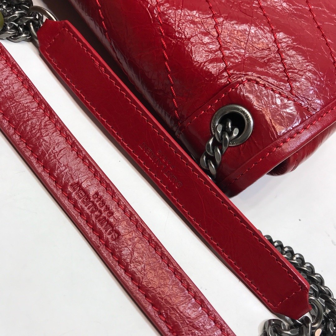 YSSL Niki Baby Chain Bag In Crinkled Vintage Red For Women 8.2in/21cm YSL