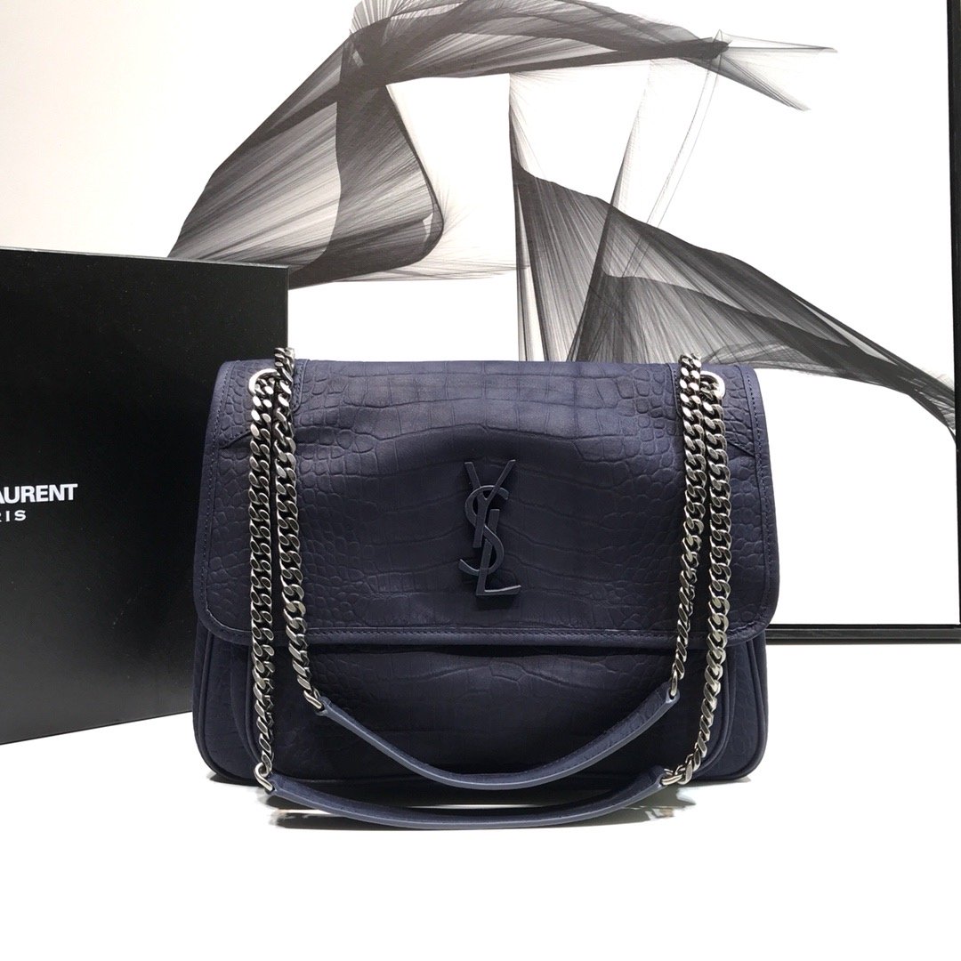 YSSL Niki Medium Chain Bag In-Embossed Navy For Women 11in/28cm YSL