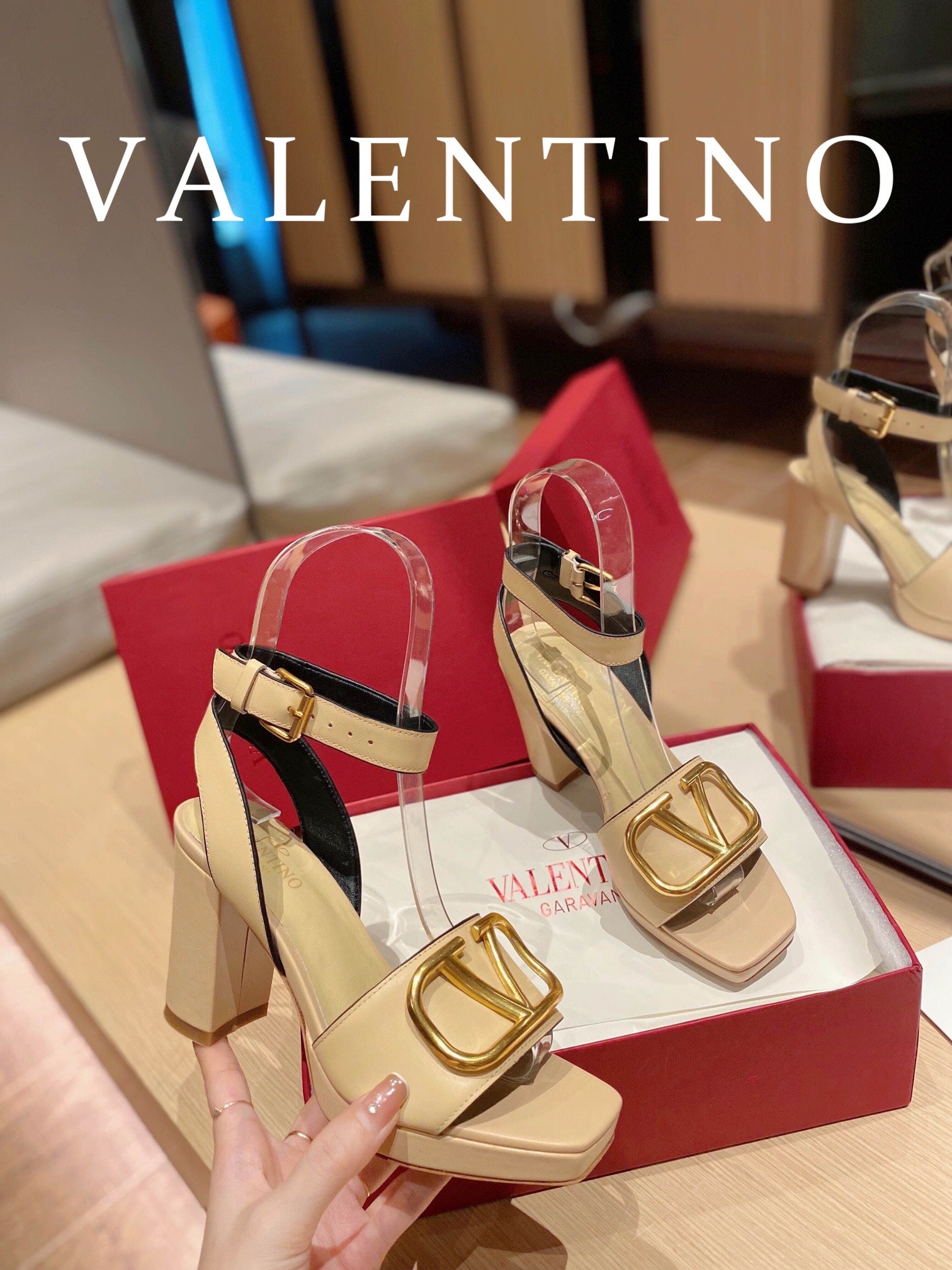 Valentino Garavani Strap Heeled Sandals With V Logo Signature Embellishment Light Yellow For Women