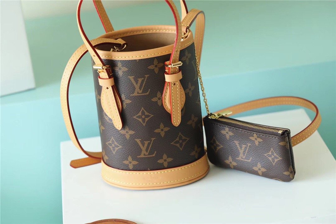 LV Nano Bucket Bag Monogram Canvas Brown For Women Brown 6.7in/17cm LV 