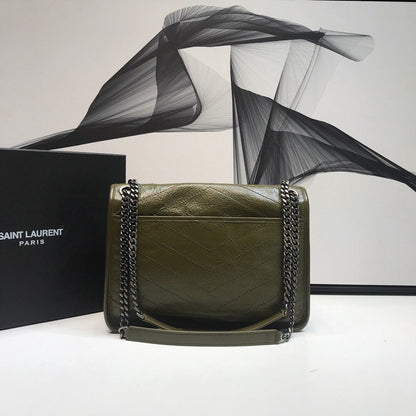 YSSL Niki Medium Chain Bag In Crinkled Vintage Green For Women 11in/28cm YSL 6331581YG041229