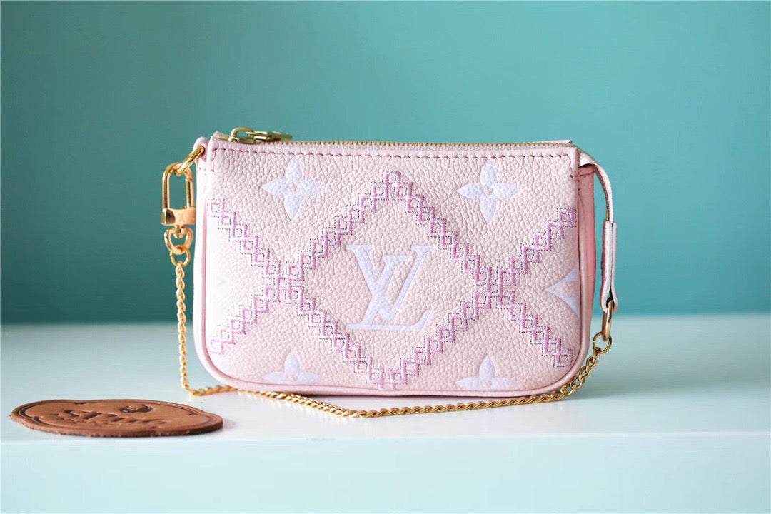 LV Mini Pochette Accessoires Monogram Empreinte Pink For Women, Women’s Handbags, Shoulder Bags And Crossbody Bags 6.1in/15.5cm LV