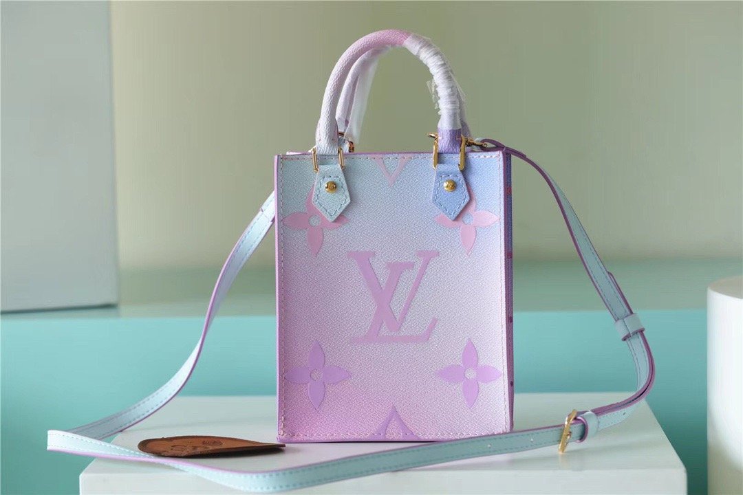 LV Petit Sac Plat Bag In Monogram Canvas For Women 17cm/6.7 Inches Sunrise Pastel LV M81341