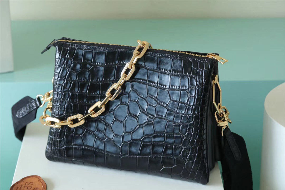 LV Coussin PM High Shiny Alligator Black For Women,  Shoulder And Crossbody Bags 10.2n/26cm LV 