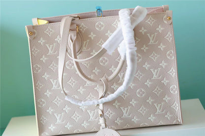 LV Onthego MM Monogram Empreinte Beige/ Pink/ Yellow For Women,  Shoulder And Crossbody Bags 35cm/13.8in LV M46128