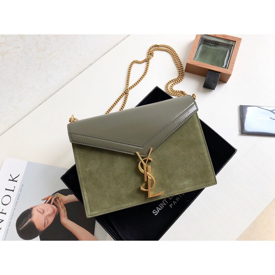 YSSL Cassandra Medium Chain Bag In Box And Velvet Green For Women 8.6in/22cm YSL