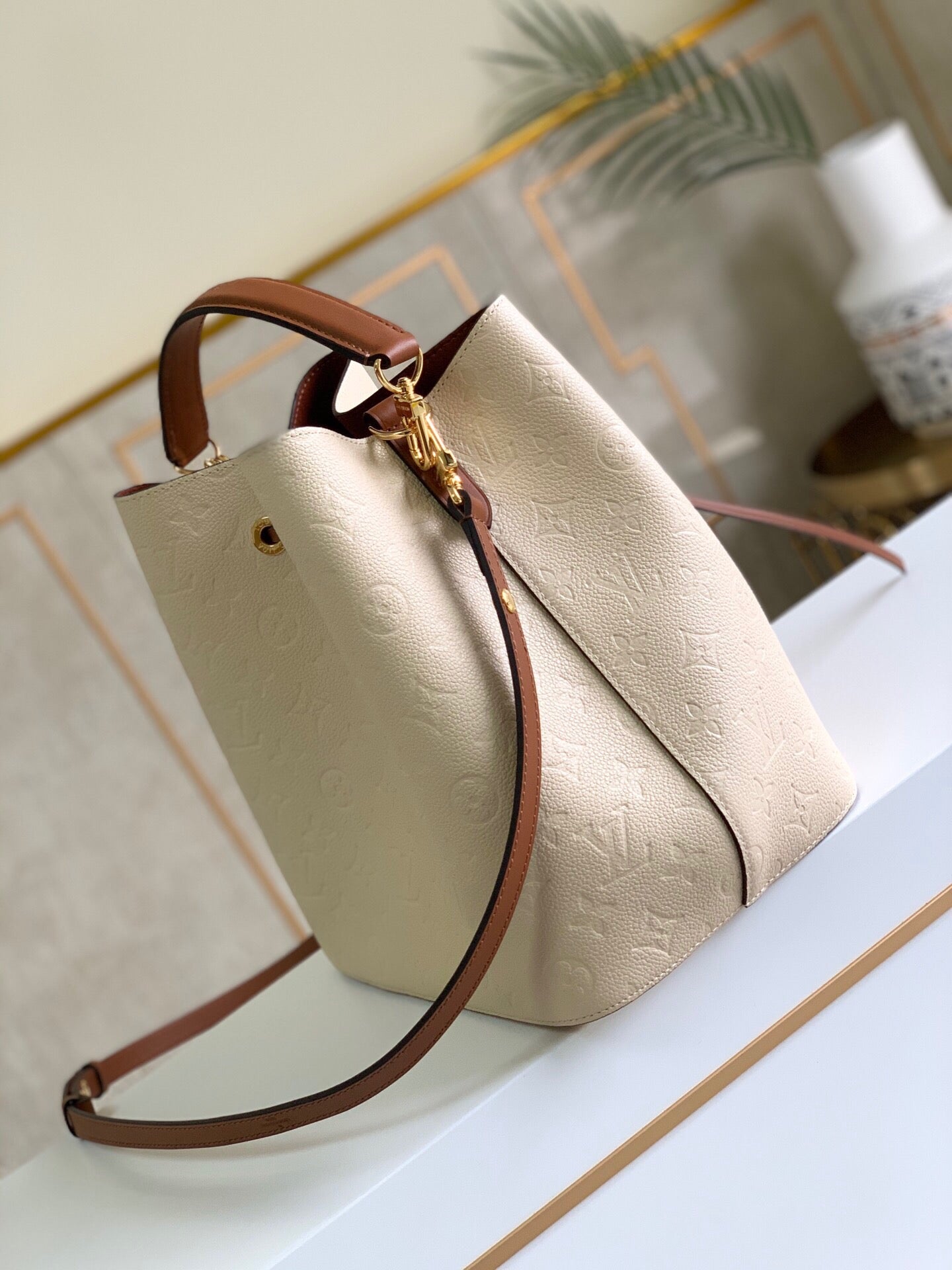 LV NeoNoe MM Bucket Bag Monogram Empreinte Creme For Women, Women’s Bags, Shoulder Bags 10.2in/26cm LV M45307