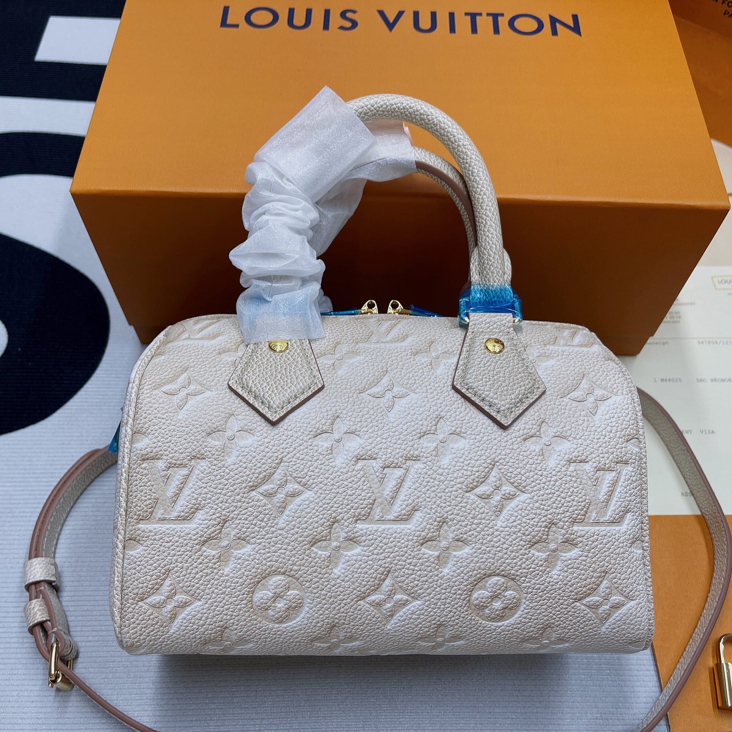 LV Speedy Bandouliere 20 Monogram Empreinte Pale Beige For Women,  Shoulder And Crossbody Bags 20.5cm/8.1in LV M46163