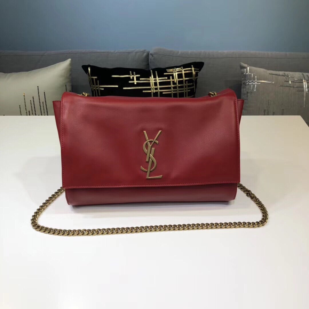 YSSL Kate Medium Chain Bag In Grain De Poudre Red For Women 9.4in/24cm YSL 364021BOW0J6008