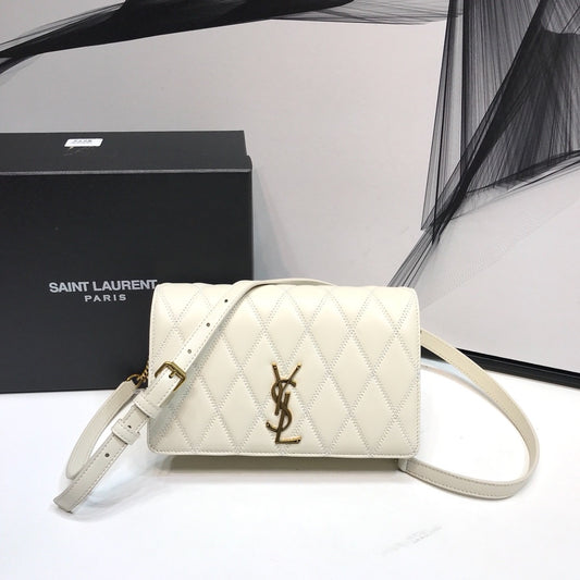 YSSL Angie Patent Handbag White For Women 8.6in/22cm YSL