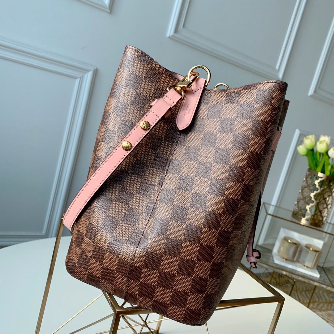 LV NeoNoe Bucket Bag Damier Ebene Canvas Venus Pink For Women,  Shoulder And Crossbody Bags 10.2in/26cm LV N40198