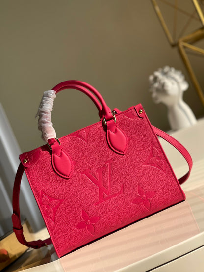 LV OnTheGo PM Tote Bag Monogram Empreinte Rosy For Women, Women’s Handbags, Shoulder And Crossbody Bags 9.8in/25cm LV M45660