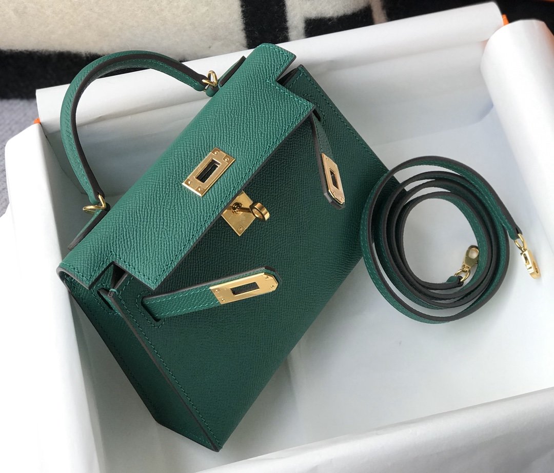 HM Kelly 19 Green With Gold Toned Hardware Bag For Women, Handbags, Shoulder Bags 7.5in/19cm