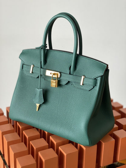 HM Birkin Nata Swift Dark Green For Women Gold Toned Hardware 11.8in/30cm