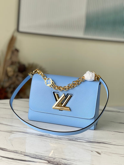 LV Twist MM Monogram Flower Bleu Nuage Blue For Women,  Shoulder And Crossbody Bags 9.1in/23cm LV M59627