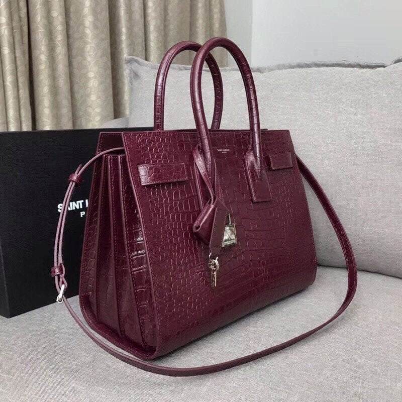 YSSL Sac De Jour Small In Embossed Crocodile Burgundy For Women 12.5in/32cm YSL 