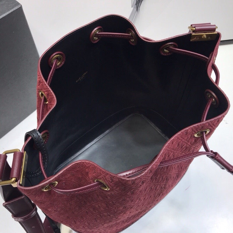 YSSL All-Over Monogram Bucket Bag Burgundy For Women 10.5in/27cm YSL 