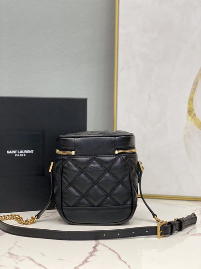 YSSL 80&#8217;s Vanity Bag In Carré-Quilted Grain De Poudre Black For Women 6.4in/16.5cm YSL 649779DME271000