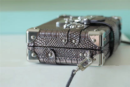 LV Petite Malle High Shiny Alligator By Nicolas Ghesquiere Silver For Women,  Shoulder And Crossbody Bags 7.9in/20cm LV 