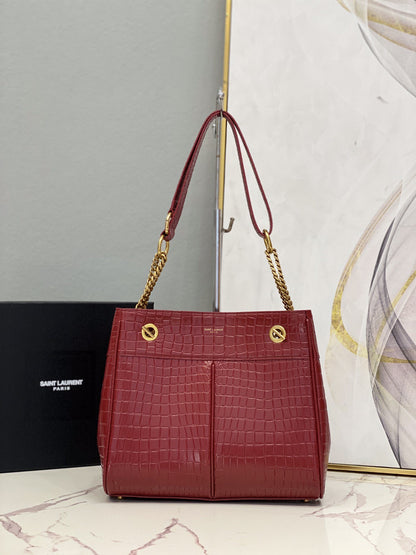 YSSL Claude-Effect Tote Bag Red For Women 11in/28cm YSL 64028116J0W