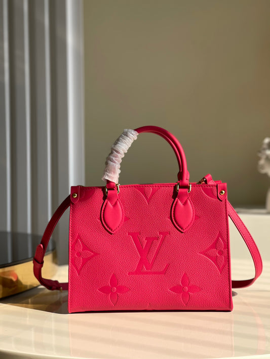 LV OnTheGo PM Tote Bag Monogram Empreinte Rosy For Women, Women’s Handbags, Shoulder And Crossbody Bags 9.8in/25cm LV M45660