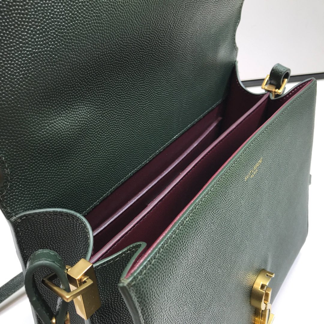 YSSL Cassandra Medium Top Handle Bag In Grain Dark Green For Women 9.6in/24.5cm YSL