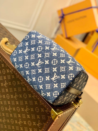 LV Speedy Bandouliere 25 Monogram Denim Jacquard Navy Blue For Women, WoHandbags 9.8in/25cm LV M59609