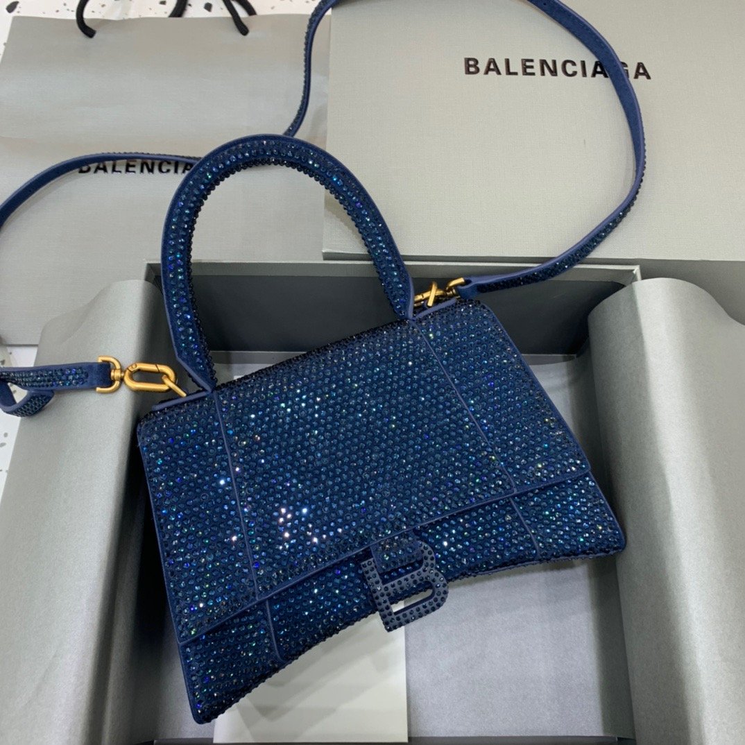 Balen Hourglass Small Handbag In Dark Blue, For Women,  Bags 9in/23cm