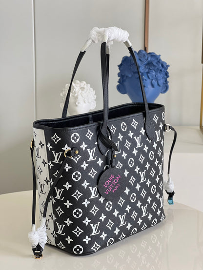 LV Neverfull MM Monogram Empreinte Black/White For Women,  Tote Bags 12.2in/31cm LV M46103