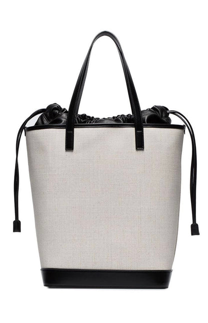 YSSL Teddy Medium Canvas Handle Bucket Tote Bag White For Women 13in/33cm YSL