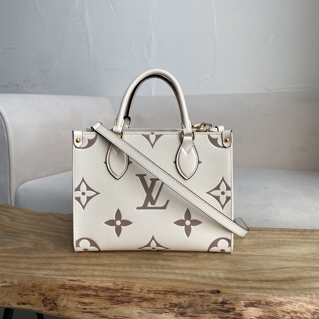 LV On The Go PM Bag Monogram Empreinte 9.8in/25cm Beige LV