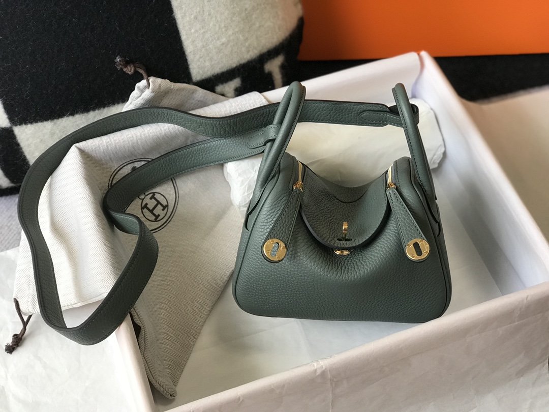 HM Lindy Mini Green Togo Bag With Gold Hardware For Women, Women’s Handbags, Shoulder And Crossbody Bags 7.5in/19cm