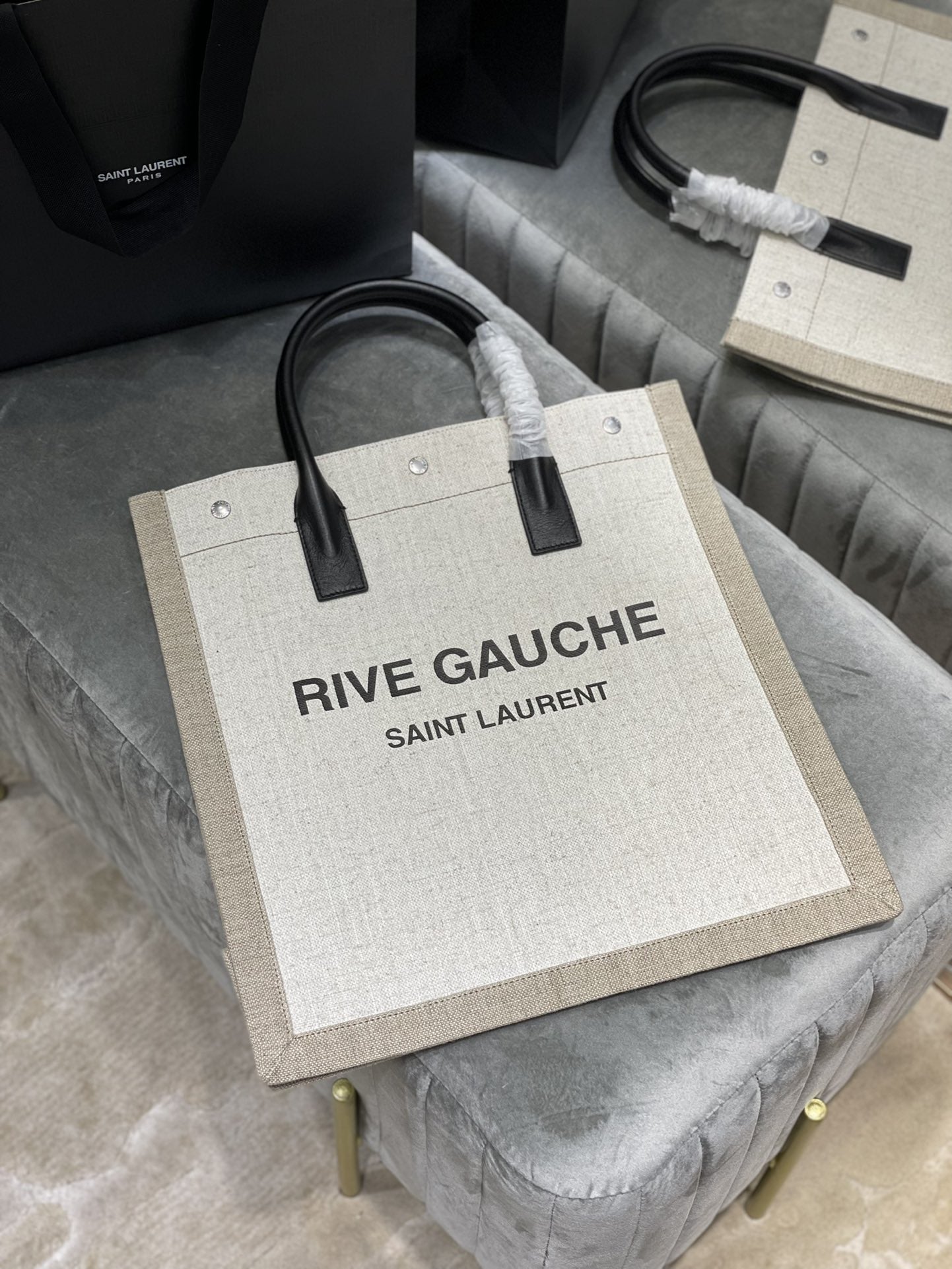 YSSL Rive Gauche North/South Tote Bag In Printed Linen For Women 15.3in/39cm YSL 632539FAABR9083