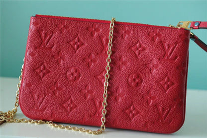 LV Double Zip Pochette Monogram Empreinte Red For Women,  Shoulder and Crossbody Bags 7.9in/20cm LV