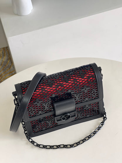 LV Limited Dauphine MM Bags By Nicolas Ghesquière With Monogram Lace Black For Women 25cm LV