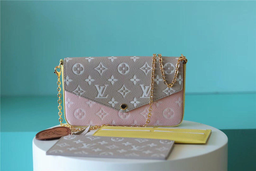 LV Pochette Felicie Monogram Empreinte Pink/ Beige/ Yellow For Women,  Shoulder And Crossbody Bags 21cm/8.3in LV M81359