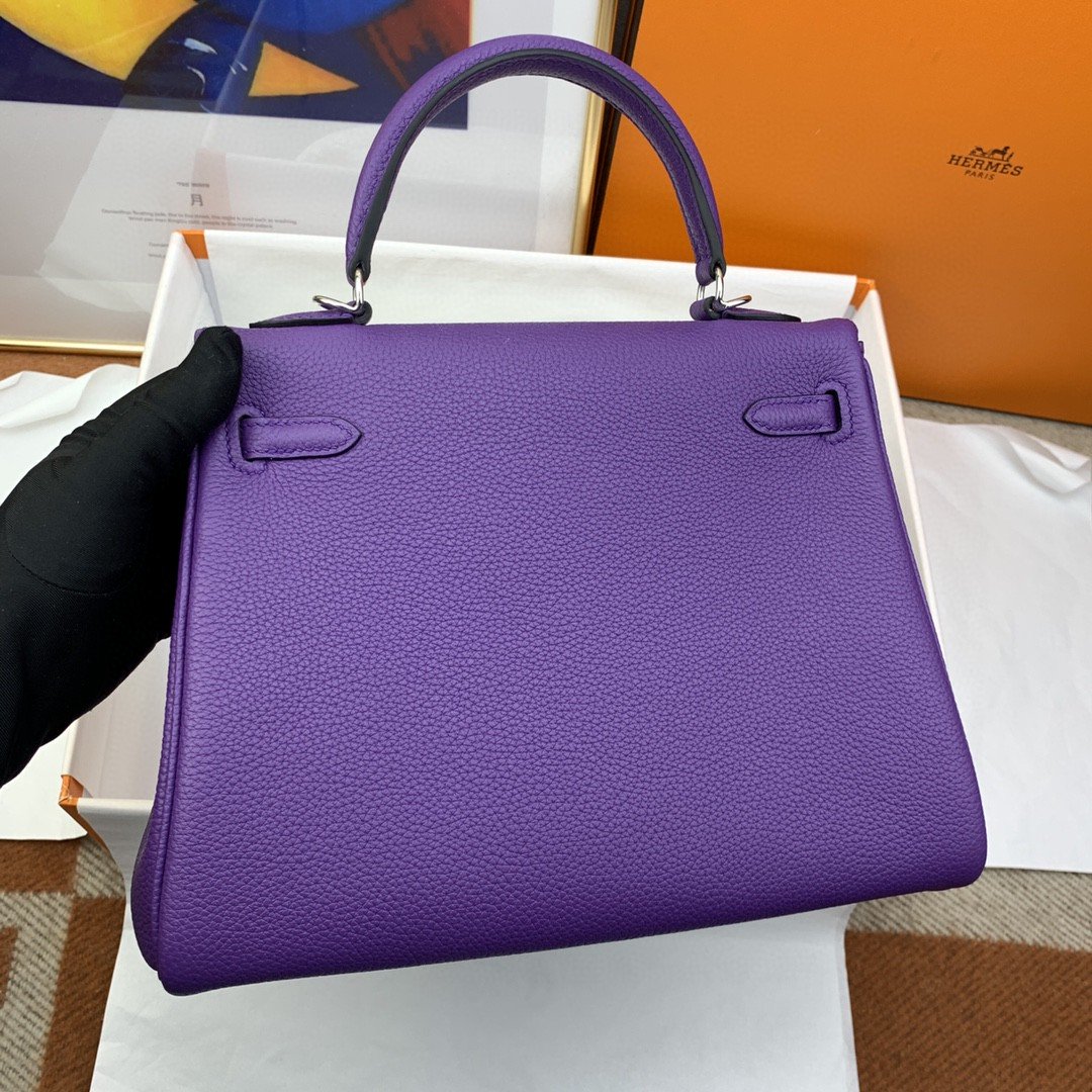 HM Kelly 25 Retourne Togo Purple Bag For Women, Handbags, Shoulder Bags 10in/25cm