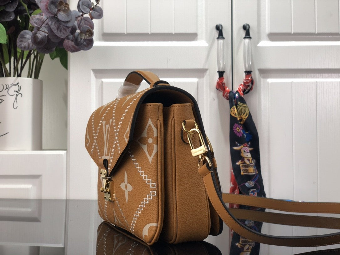 LV Pochette Metis Monogram Empreinte Arizona Brown For Spring,  Shoulder And Crossbody Bags 9.8in/25cm LV M46018