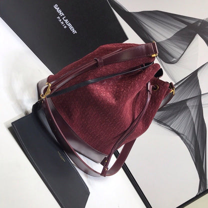 YSSL All-Over Monogram Bucket Bag Burgundy For Women 10.5in/27cm YSL 